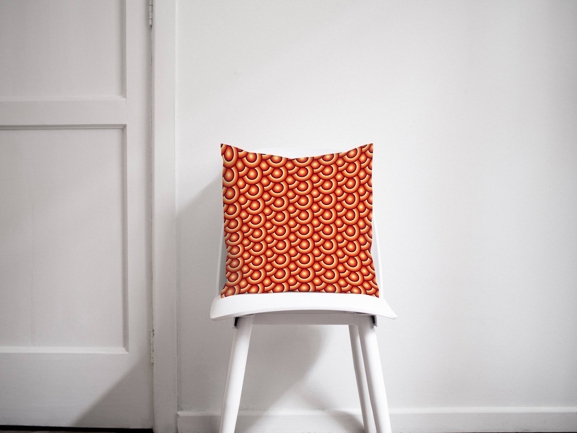 Orange Retro Circles Throw Pillow, 70s Geometric Design