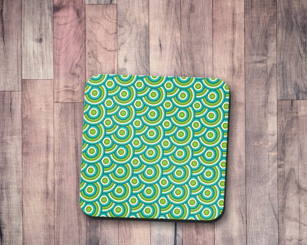 Green Retro 70s Geometric Circle Coasters Set of 4