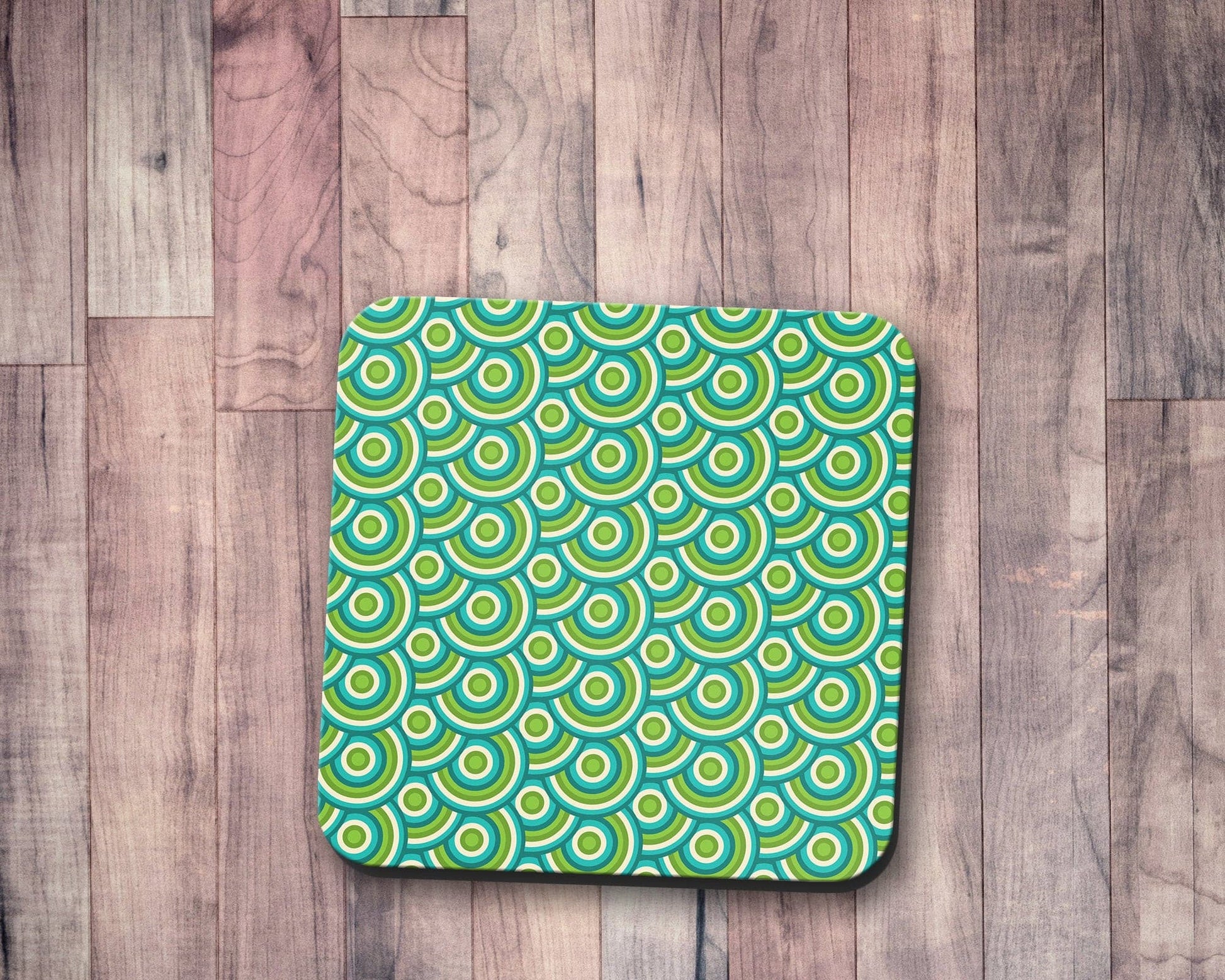 Green Retro 70s Geometric Circle Coasters Set of 4