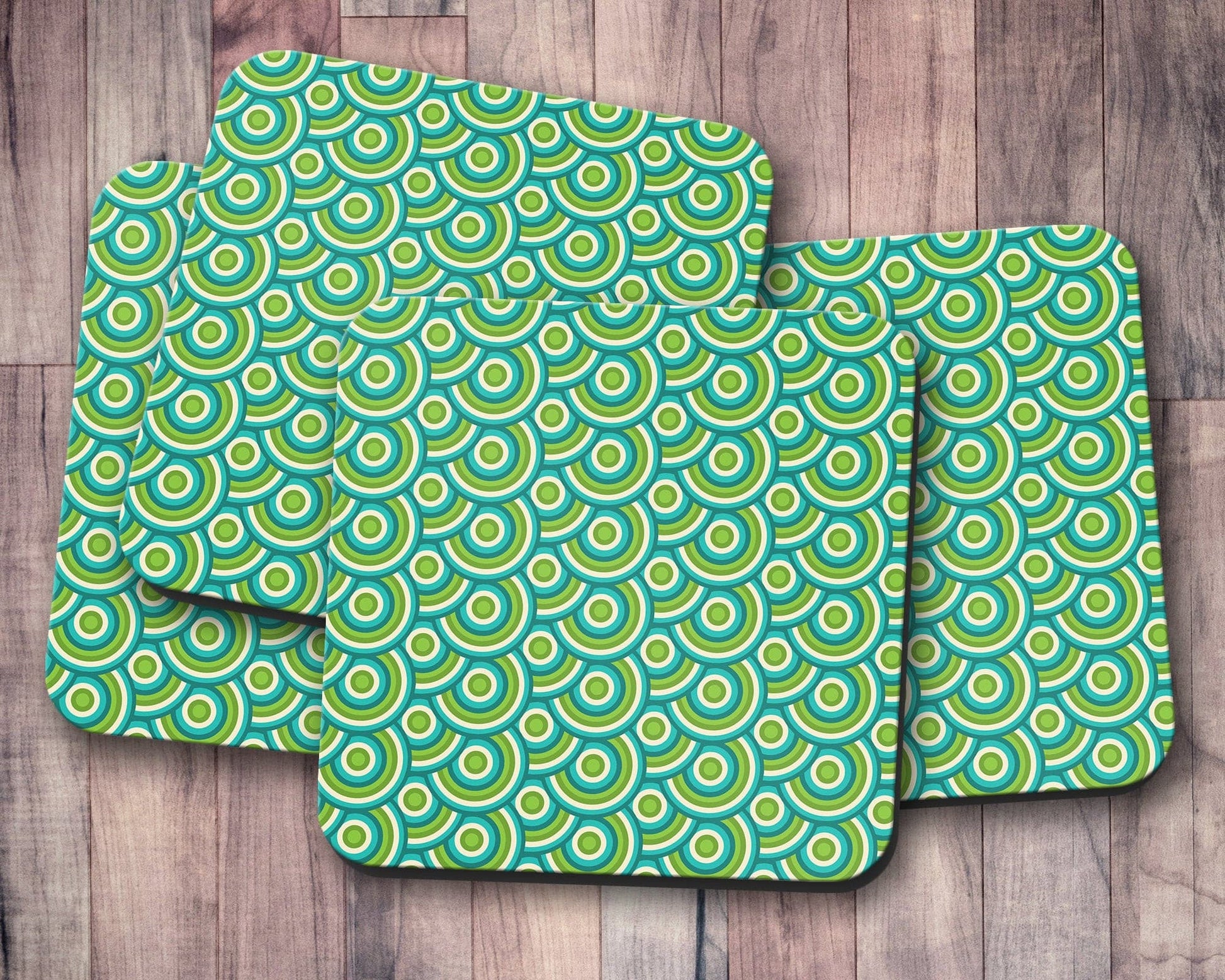 Green Retro 70s Geometric Circle Coasters Set of 4