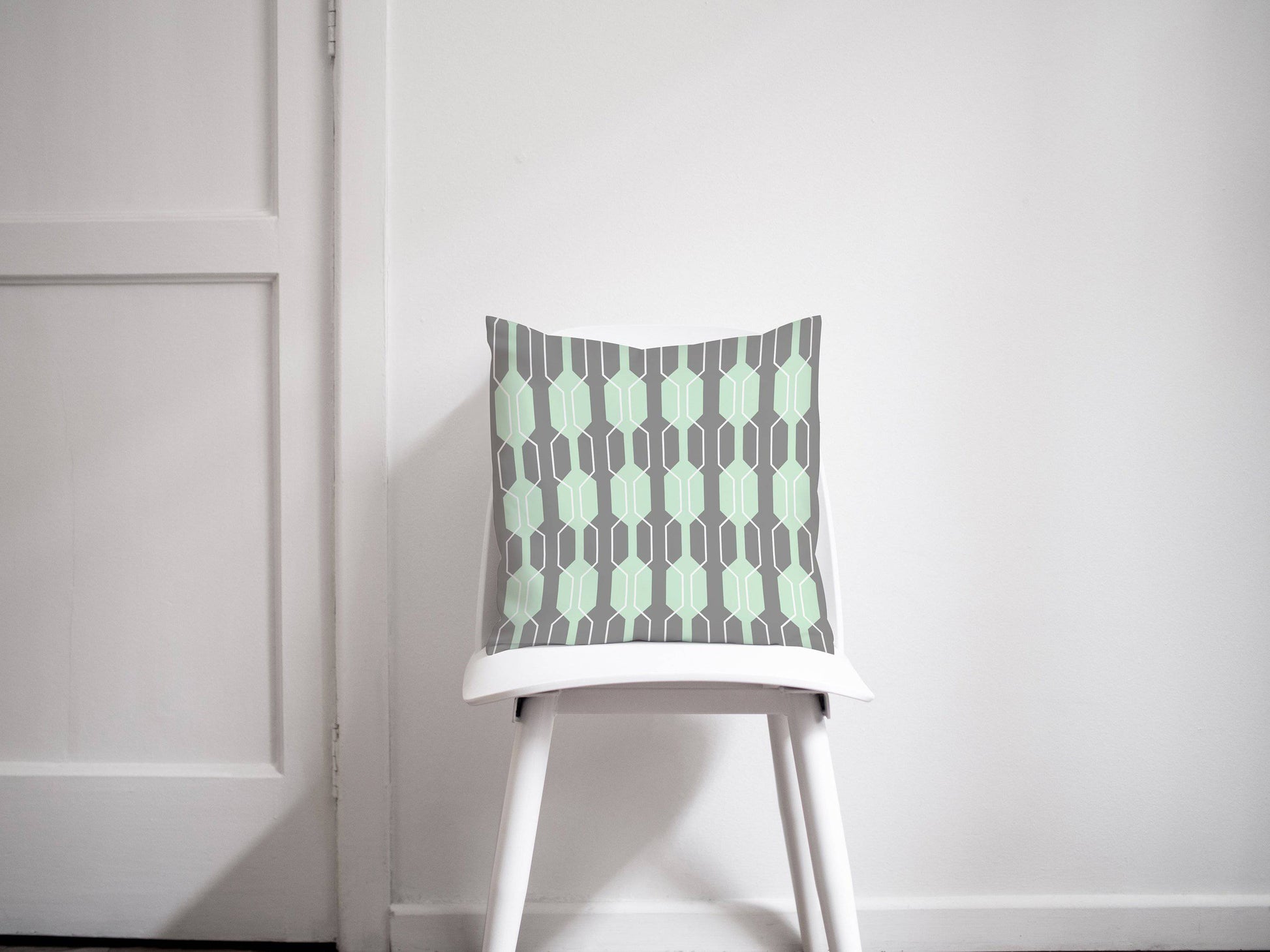Grey and Mint Green Geometric Design Throw Pillow