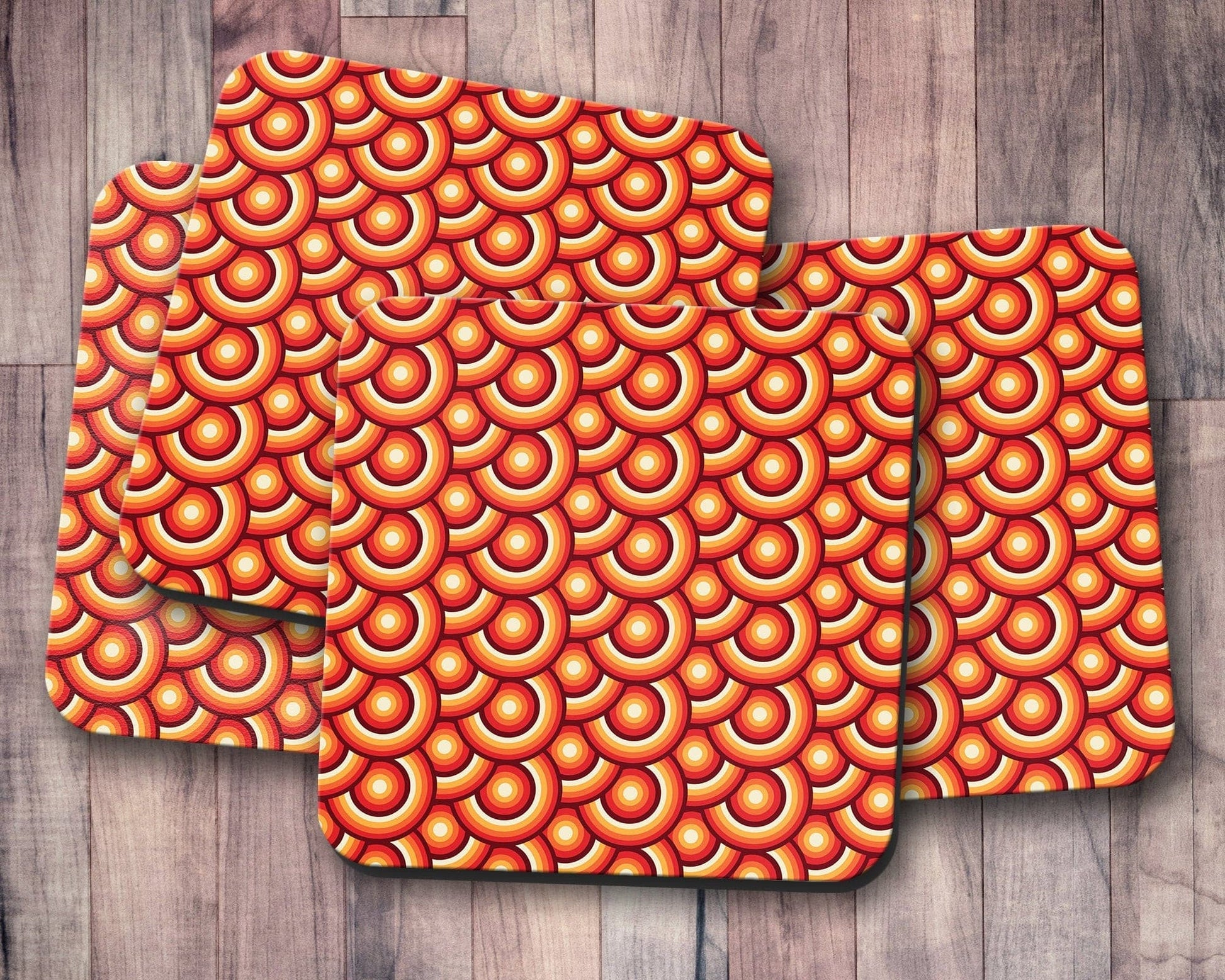 Orange Retro Circles Coasters Set of 4