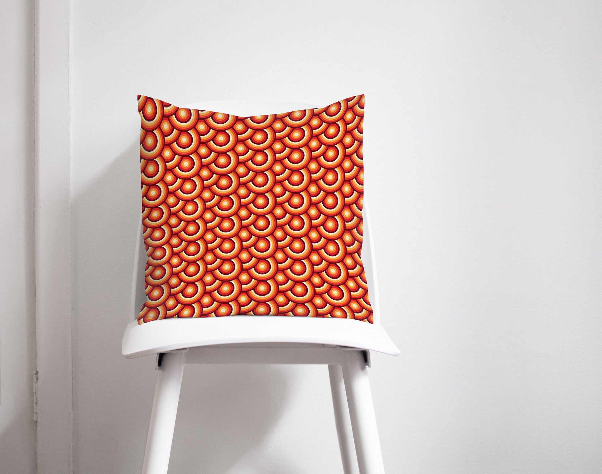 Orange Retro Circles Throw Pillow, 70s Geometric Design