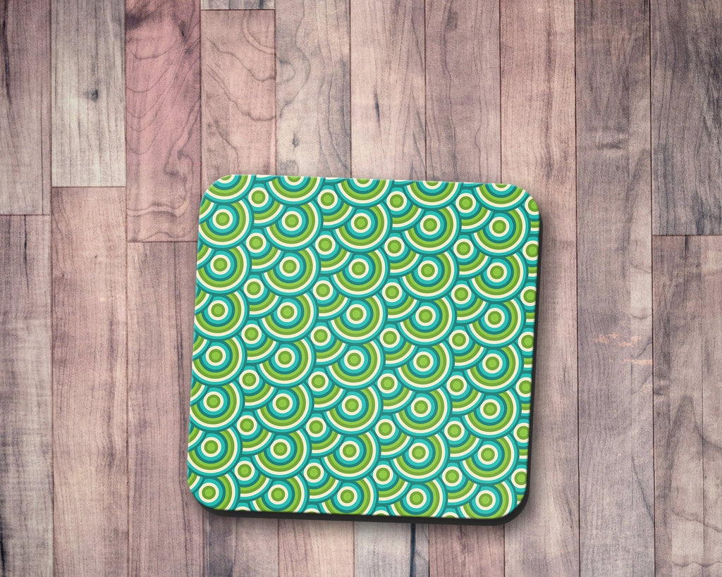 Green Retro 70s Geometric Circle Coasters Set of 4