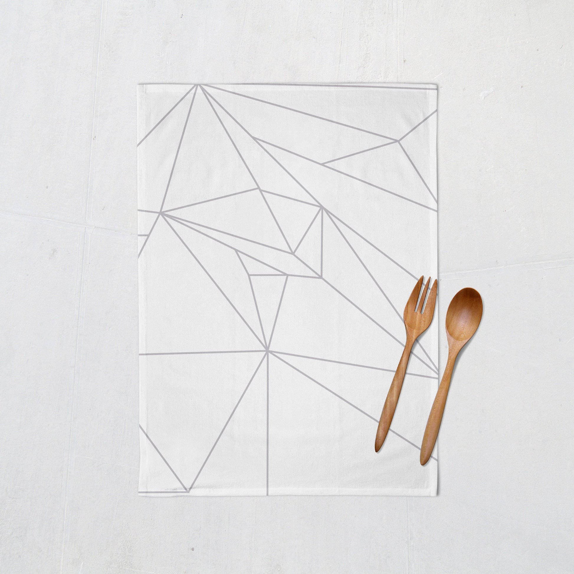 White Tea Towel with a Grey Geometric Design