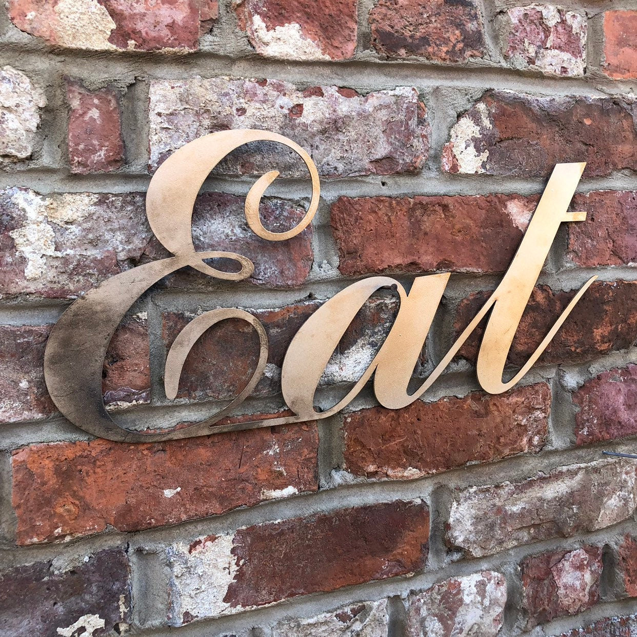 Rustic Distressed Gold Metal Eat Wall Decoration