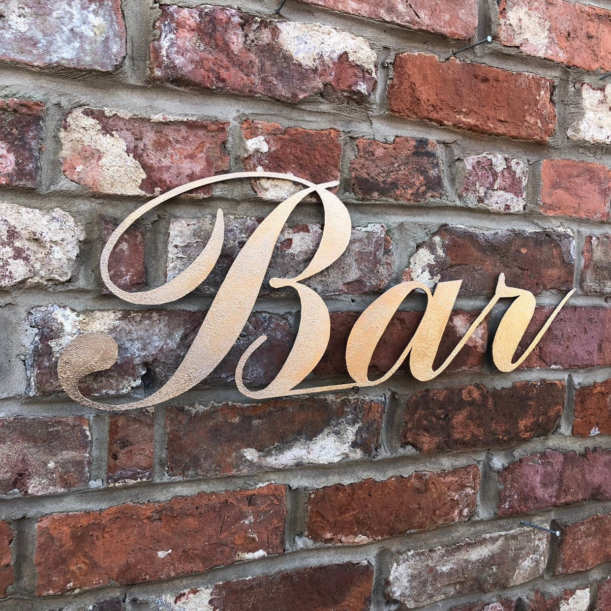 Distressed Gold Metal Bar Sign