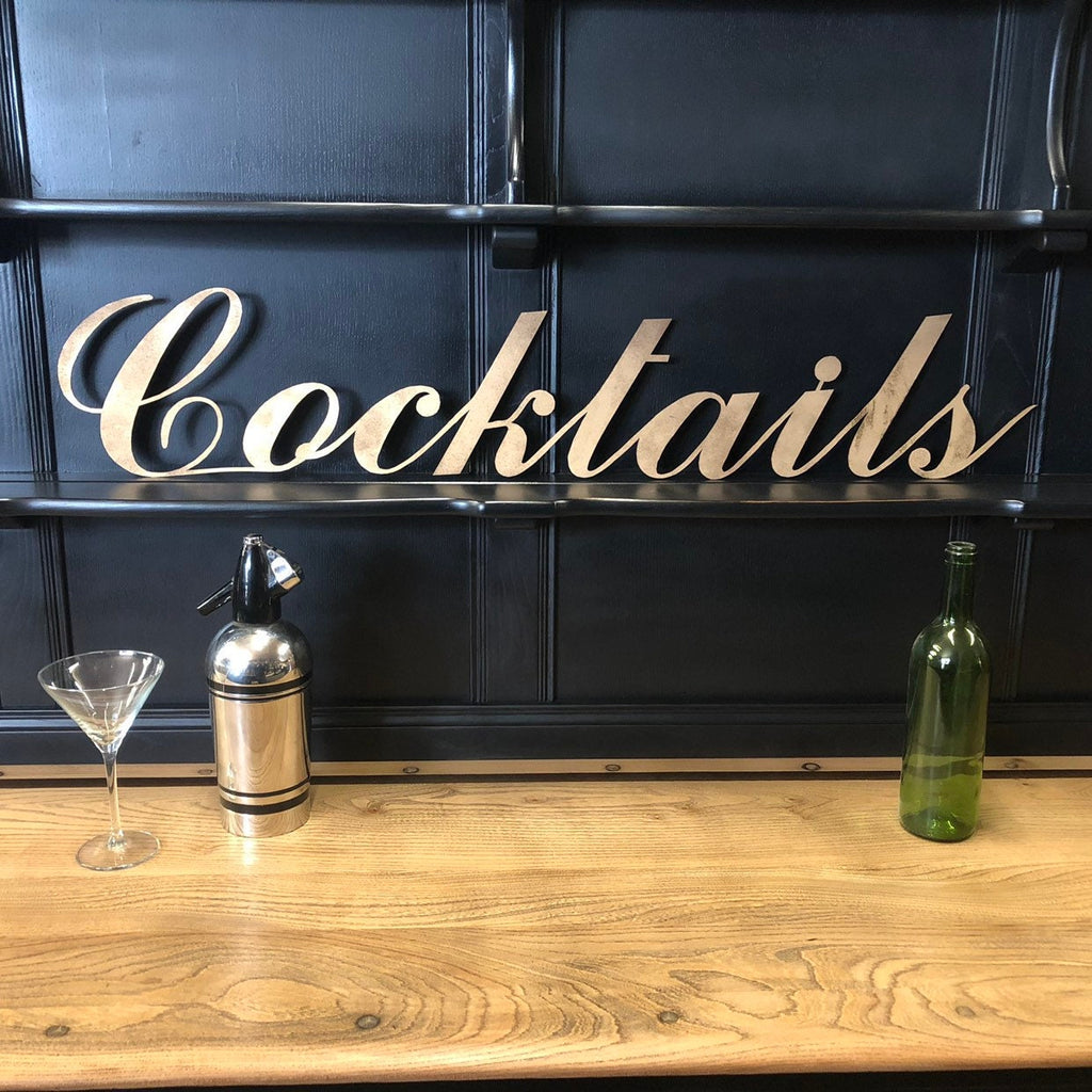 Rustic Distressed Gold Cocktails Sign
