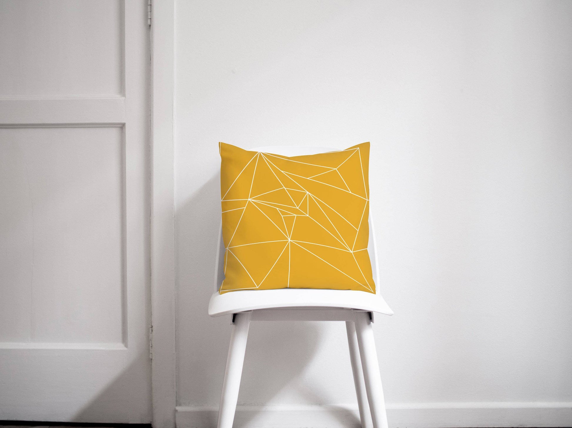 Yellow Throw Pillow with White Geometric Lines