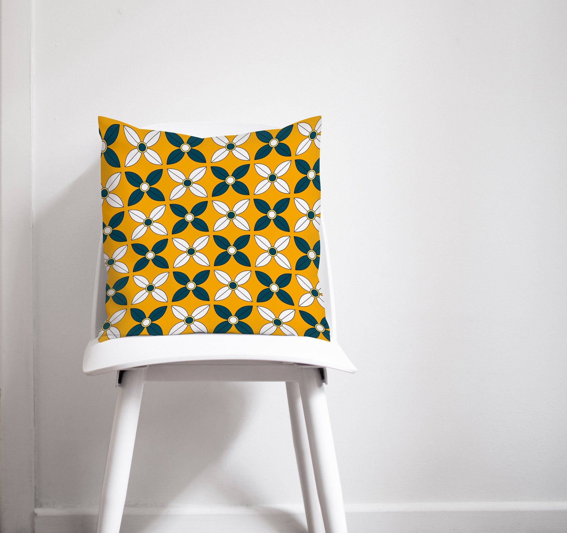 Yellow and Navy Blue Geometric Design Throw Pillow