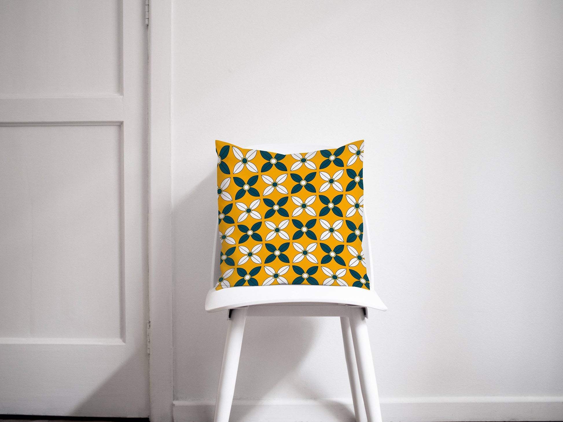 Yellow and Navy Blue Geometric Design Throw Pillow
