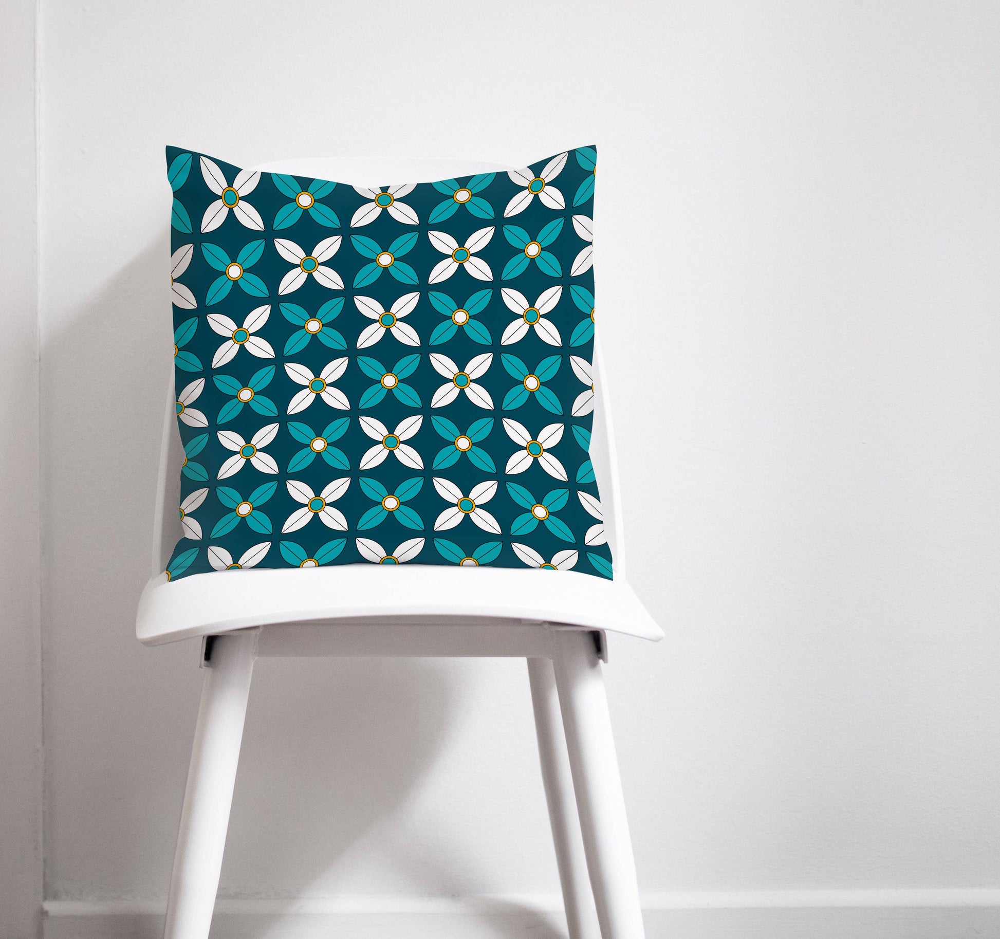 Dark Blue Geometric Floral Throw Pillow