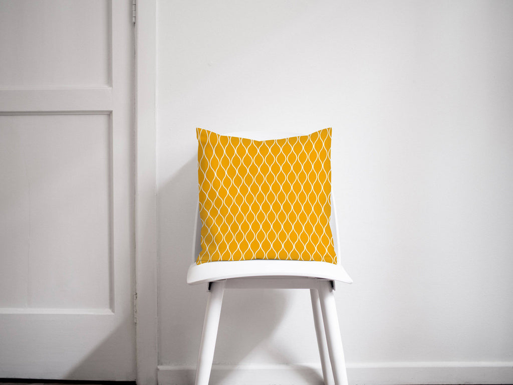 Yellow Throw Pillow with White Geometric Design