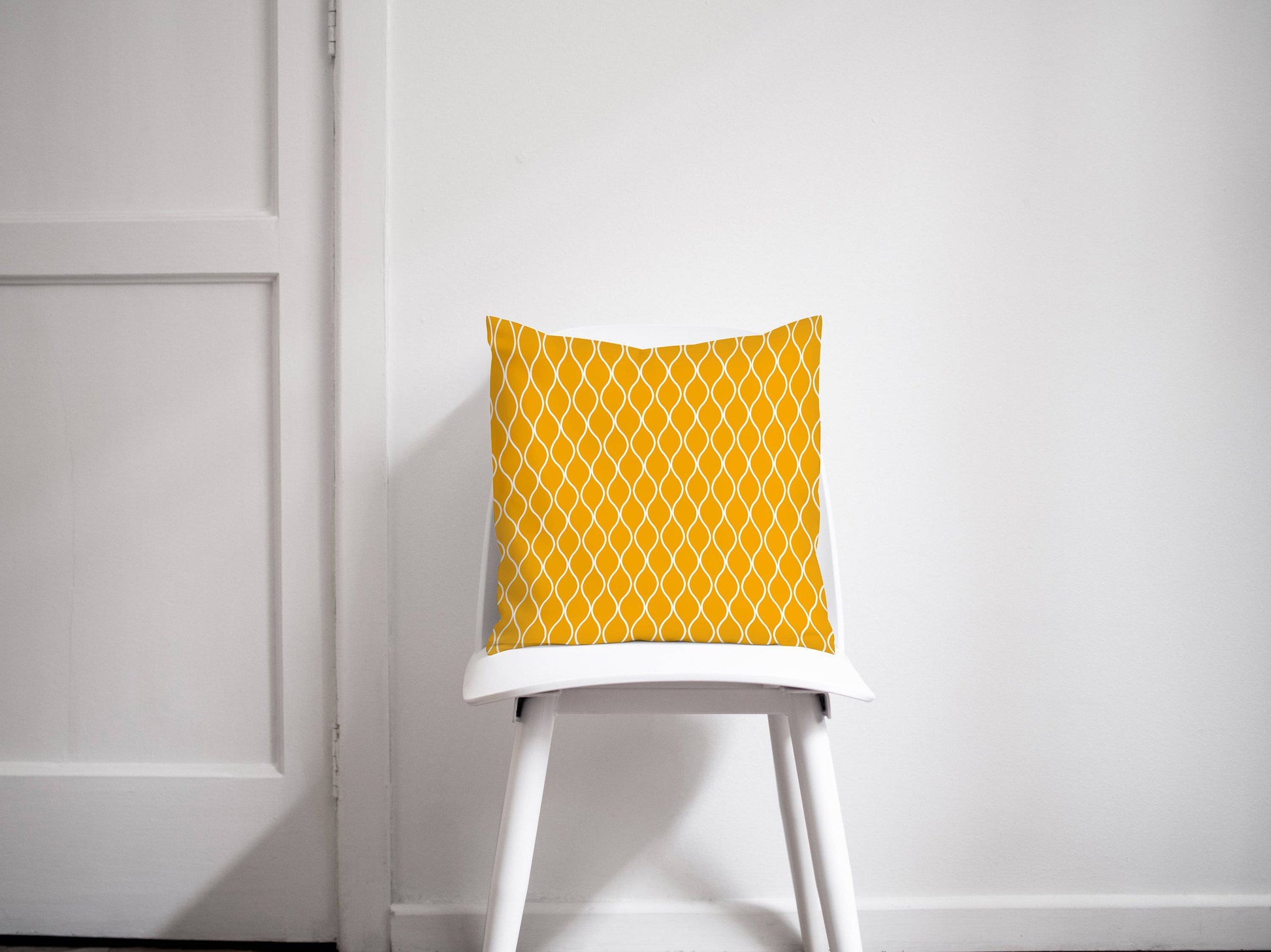 Yellow Throw Pillow with White Geometric Design