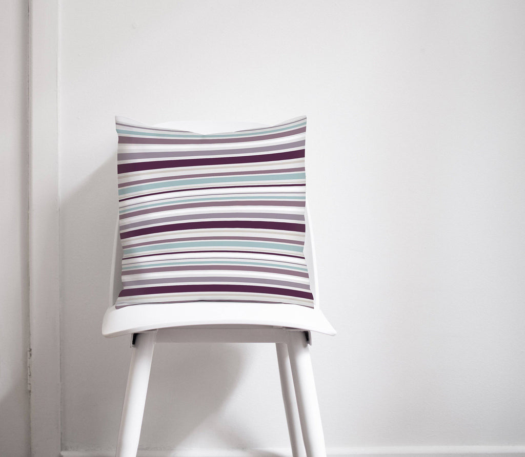 Purple and Duck Egg Blue Striped Cushion, Throw Pillow