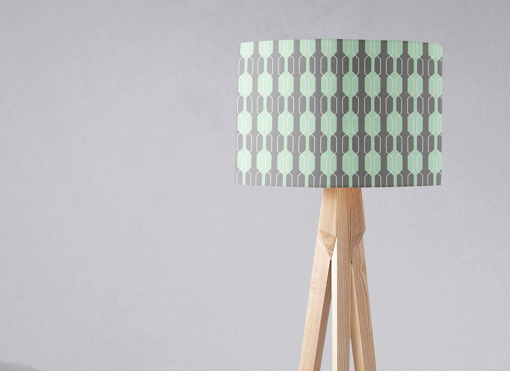 Grey Lampshade with Mint Green Geometric Design