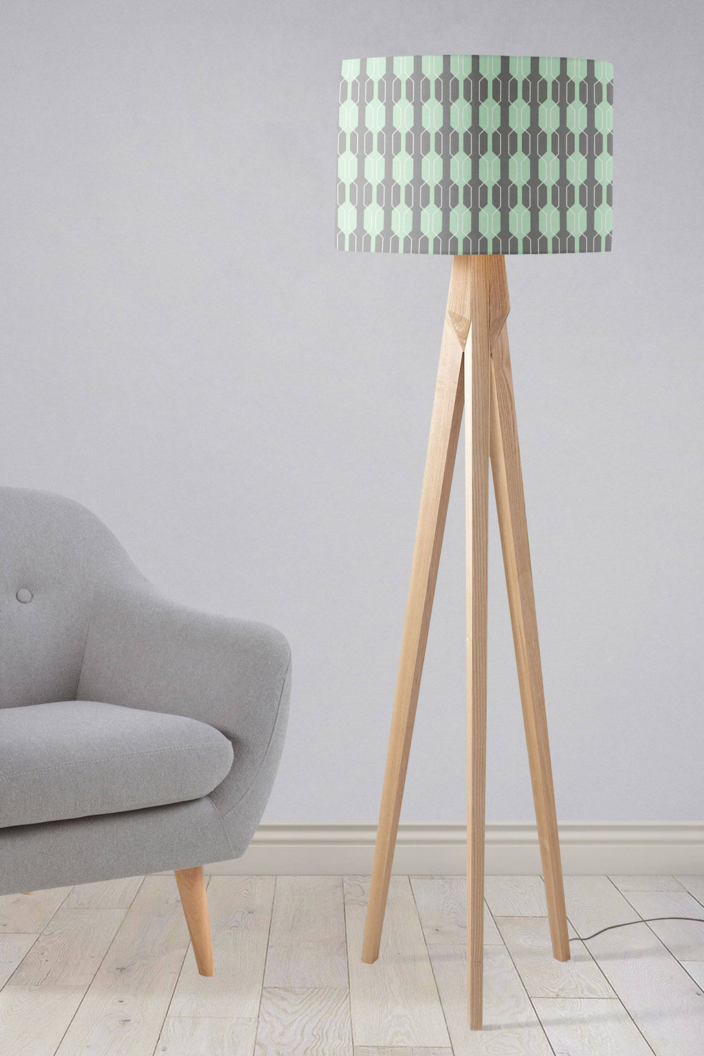 Grey Lampshade with Mint Green Geometric Design
