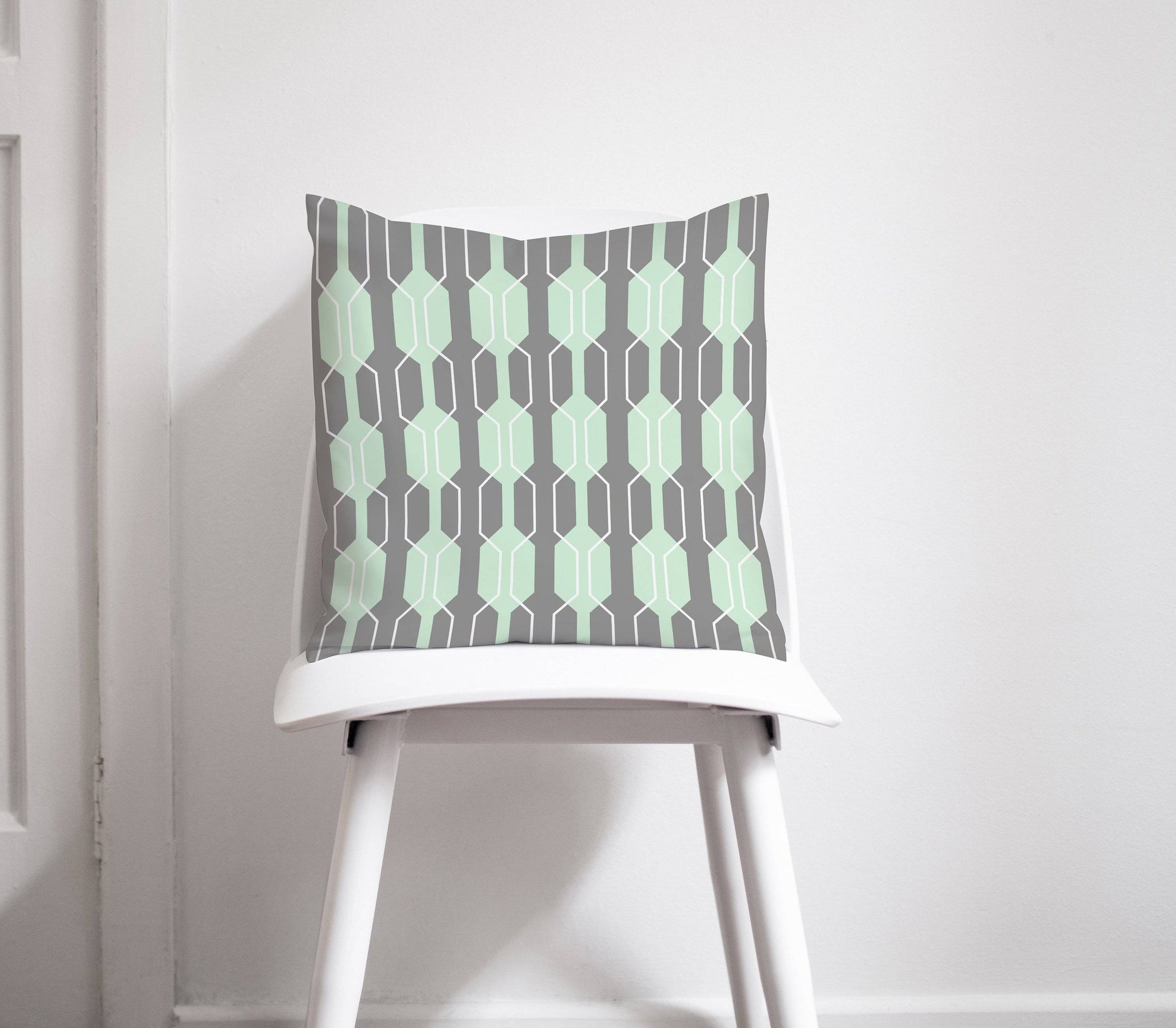 Grey and Mint Green Geometric Design Throw Pillow