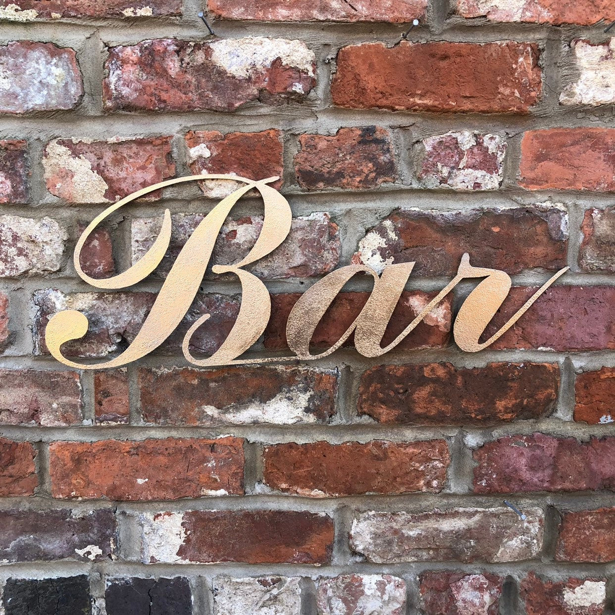 Distressed Gold Metal Bar Sign