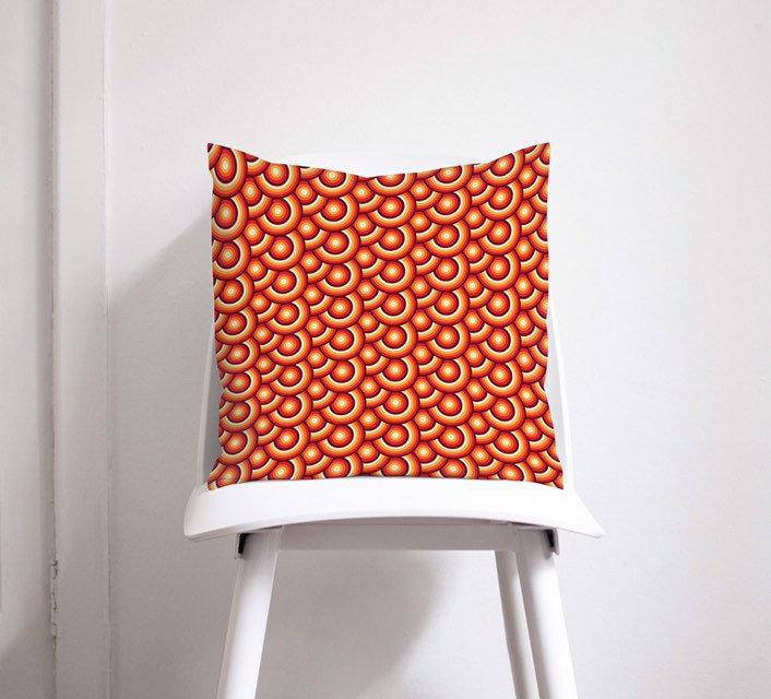 Orange Retro Circles Throw Pillow, 70s Geometric Design