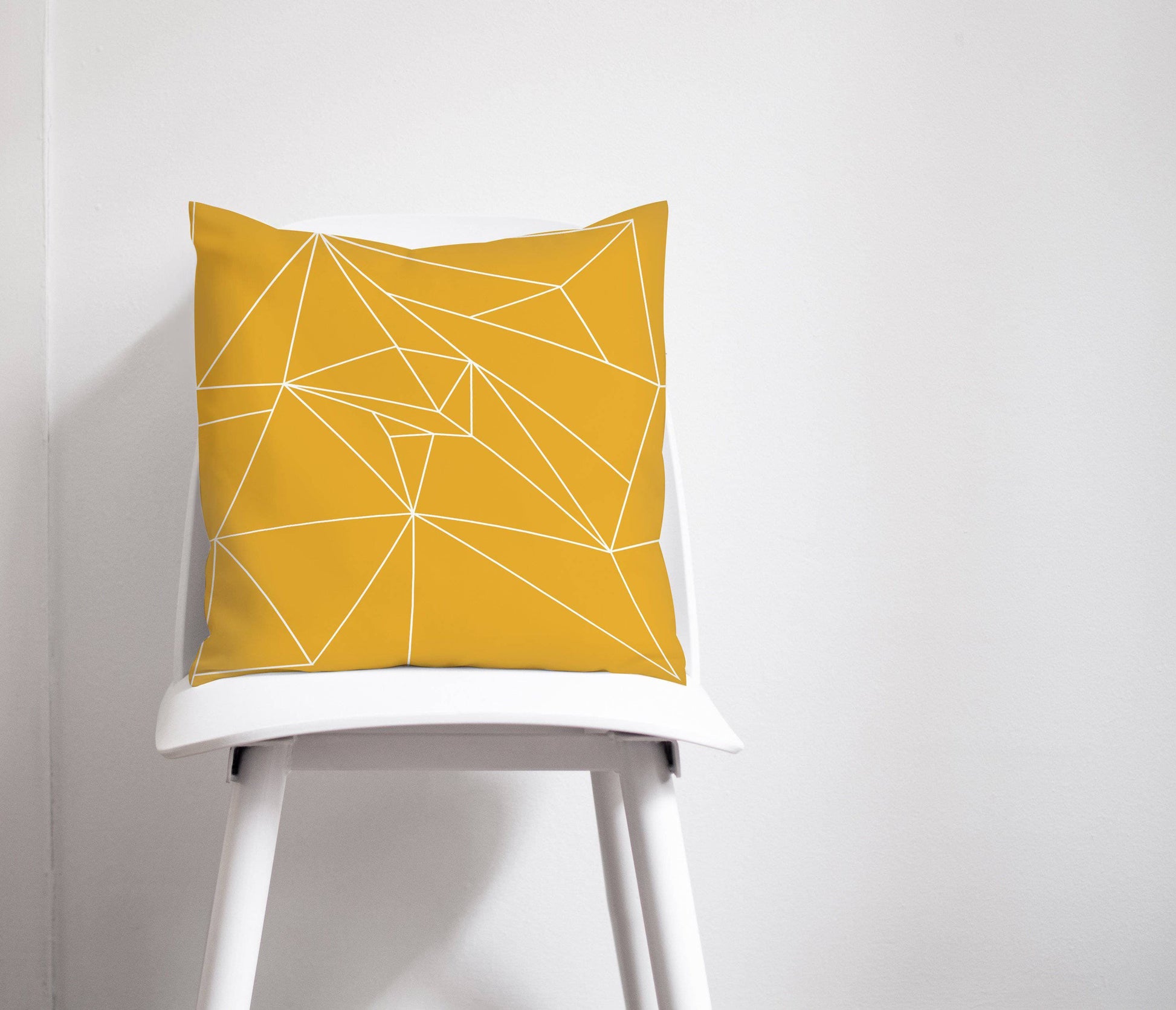 Yellow Throw Pillow with White Geometric Lines