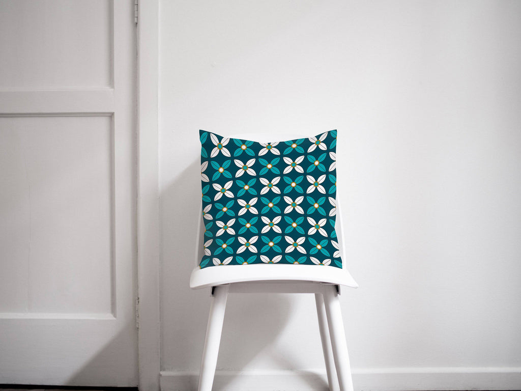 Dark Blue Geometric Floral Throw Pillow