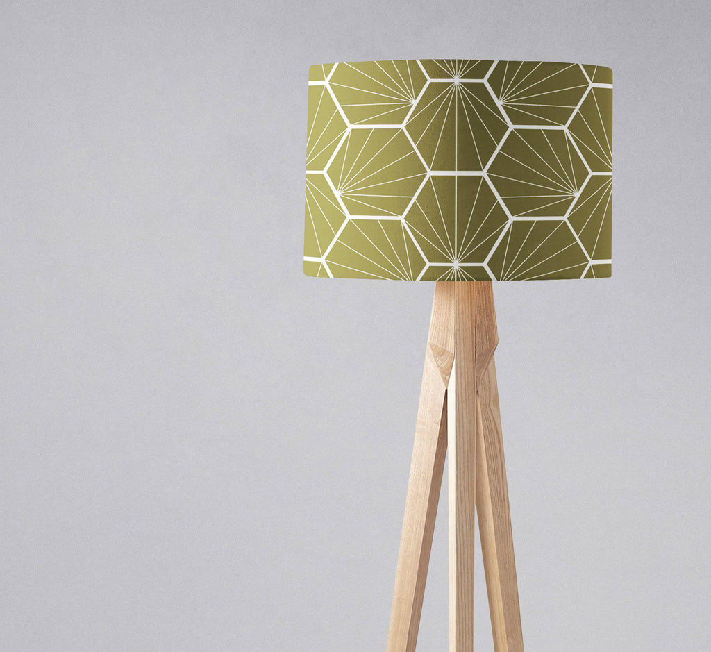 Olive Green Hexagon Geometric Lampshade for Table or Ceiling