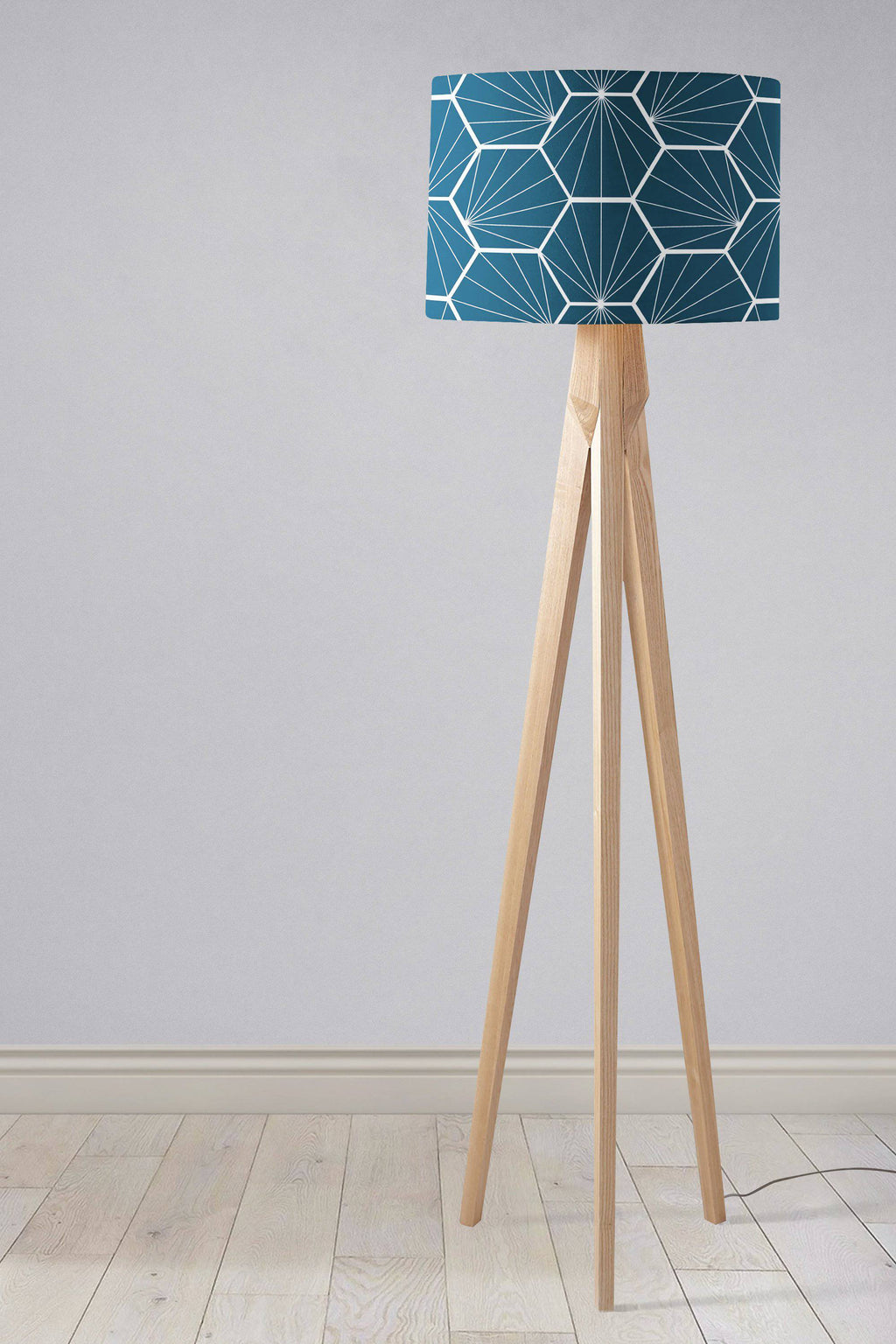 Peacock Blue Lampshade with White Hexagon Design