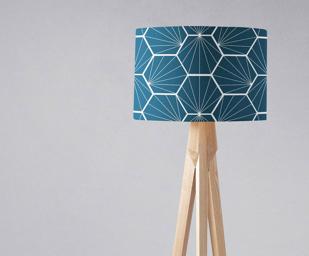 Peacock Blue Lampshade with White Hexagon Design