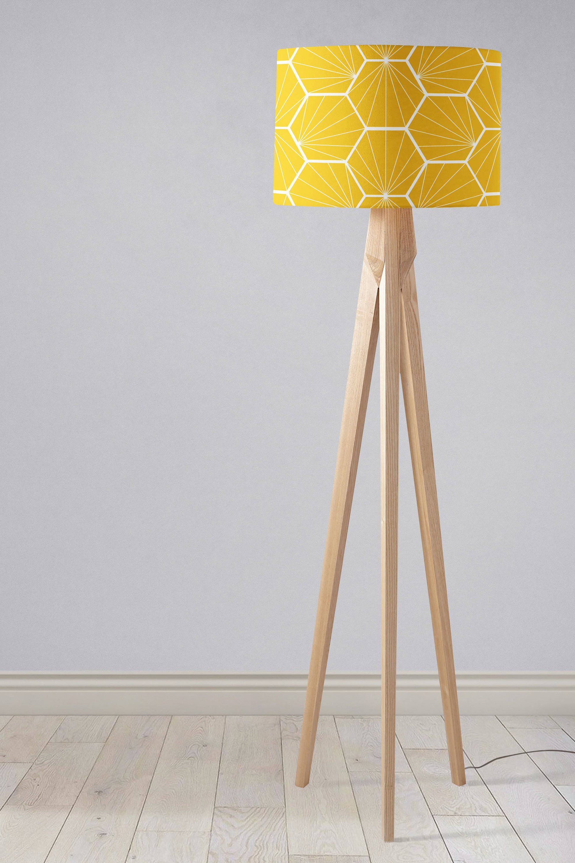 Yellow Lampshade with White Hexagon Design for Table and Ceiling Lamps