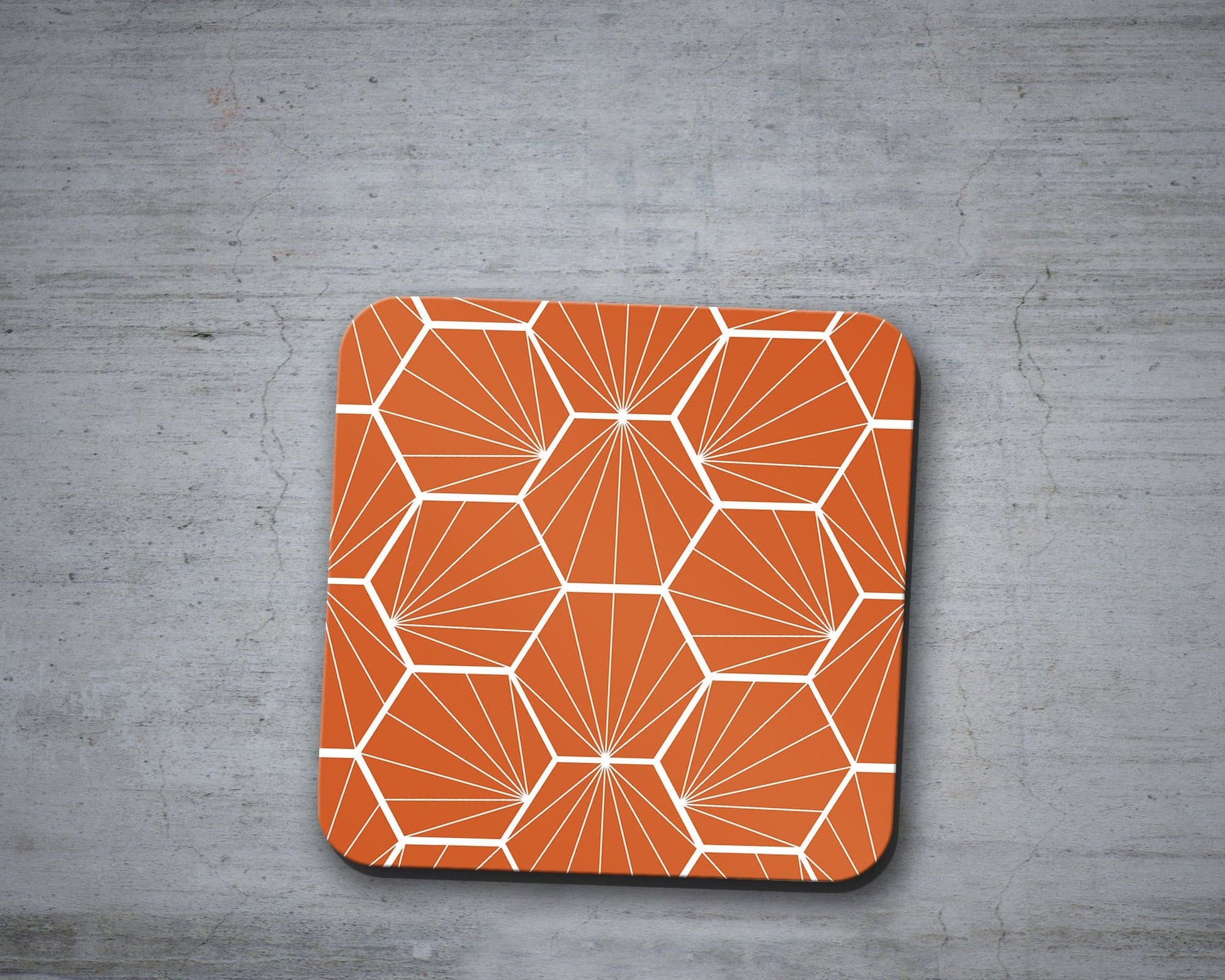 Burnt Orange Coasters with White Hexagon Design
