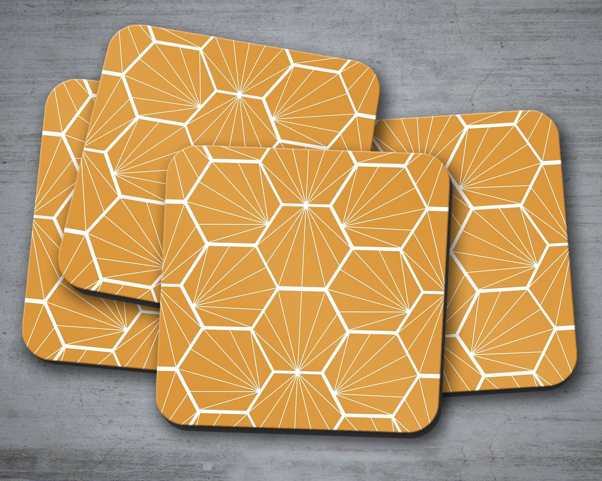Butterscotch and White Hexagon Coasters Set of 4