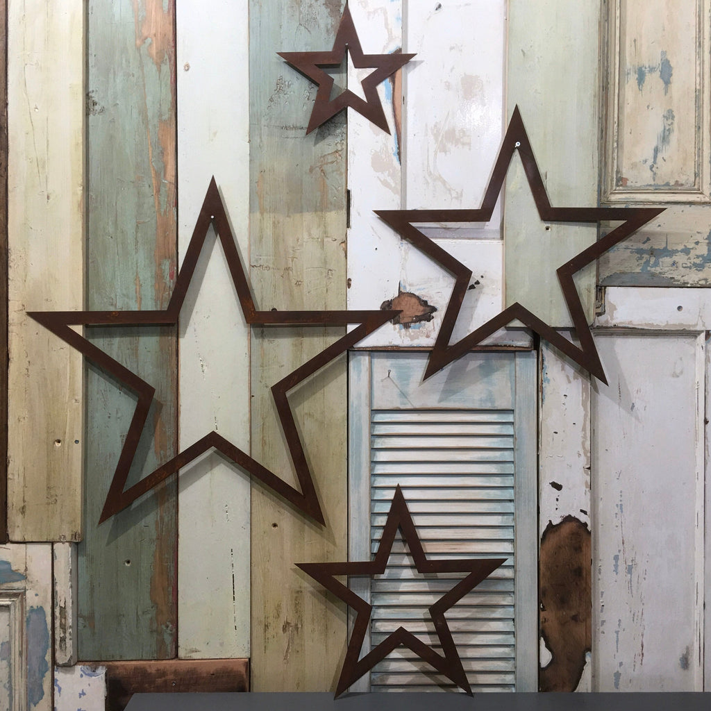 Set of 4 Rusty Metal Stars for Home and Garden