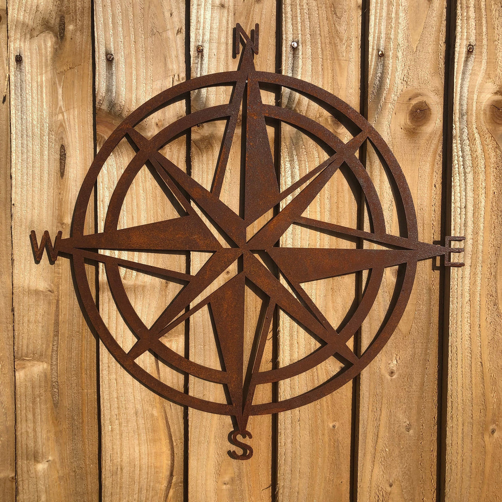 Rusty Metal Compass Wall Sign 50cm