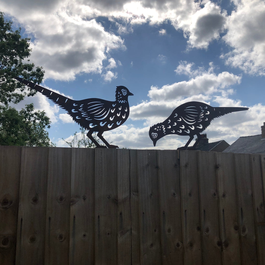 Pair of Rusty Metal Pheasants Garden Sculptures