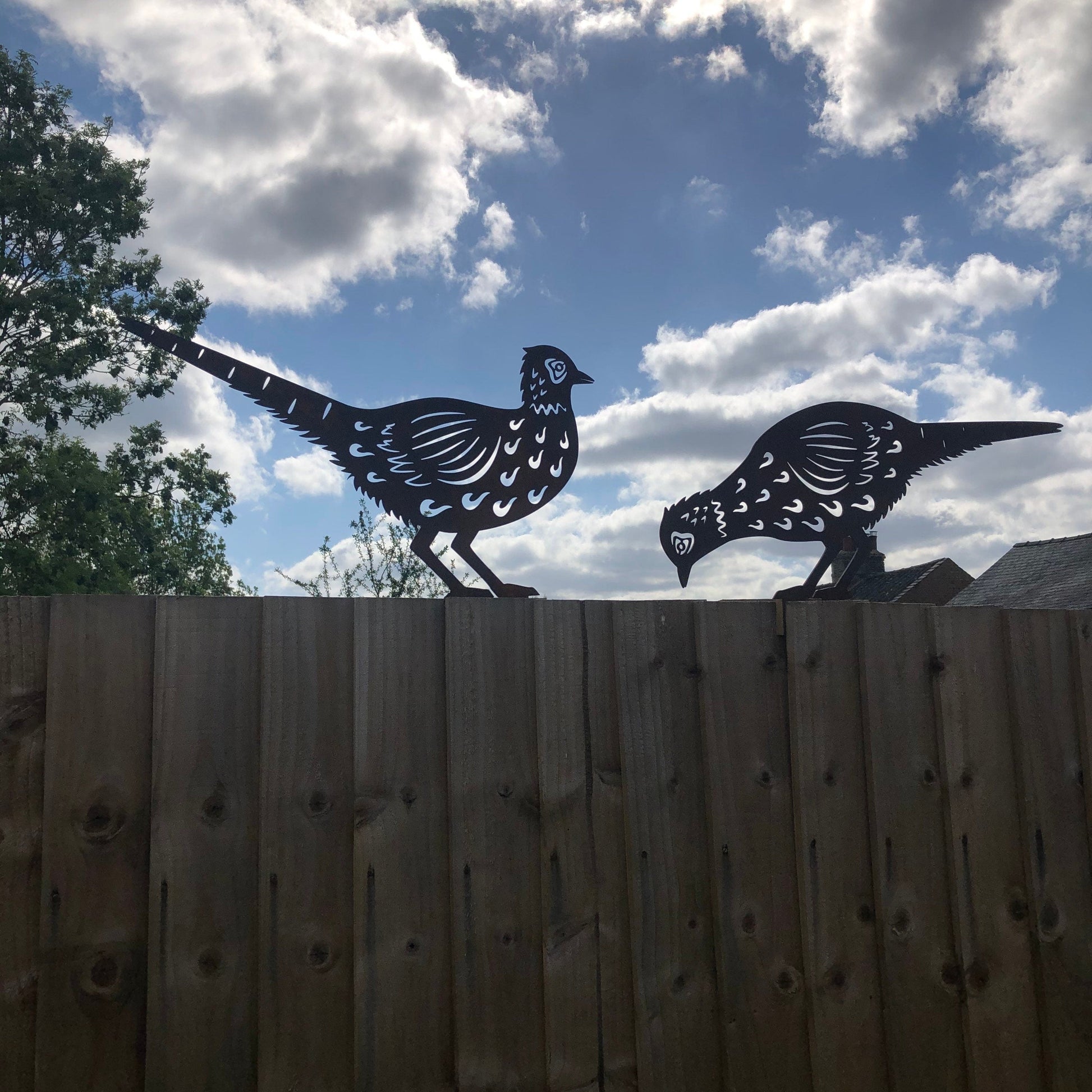 Pair of Rusty Metal Pheasants Garden Sculptures