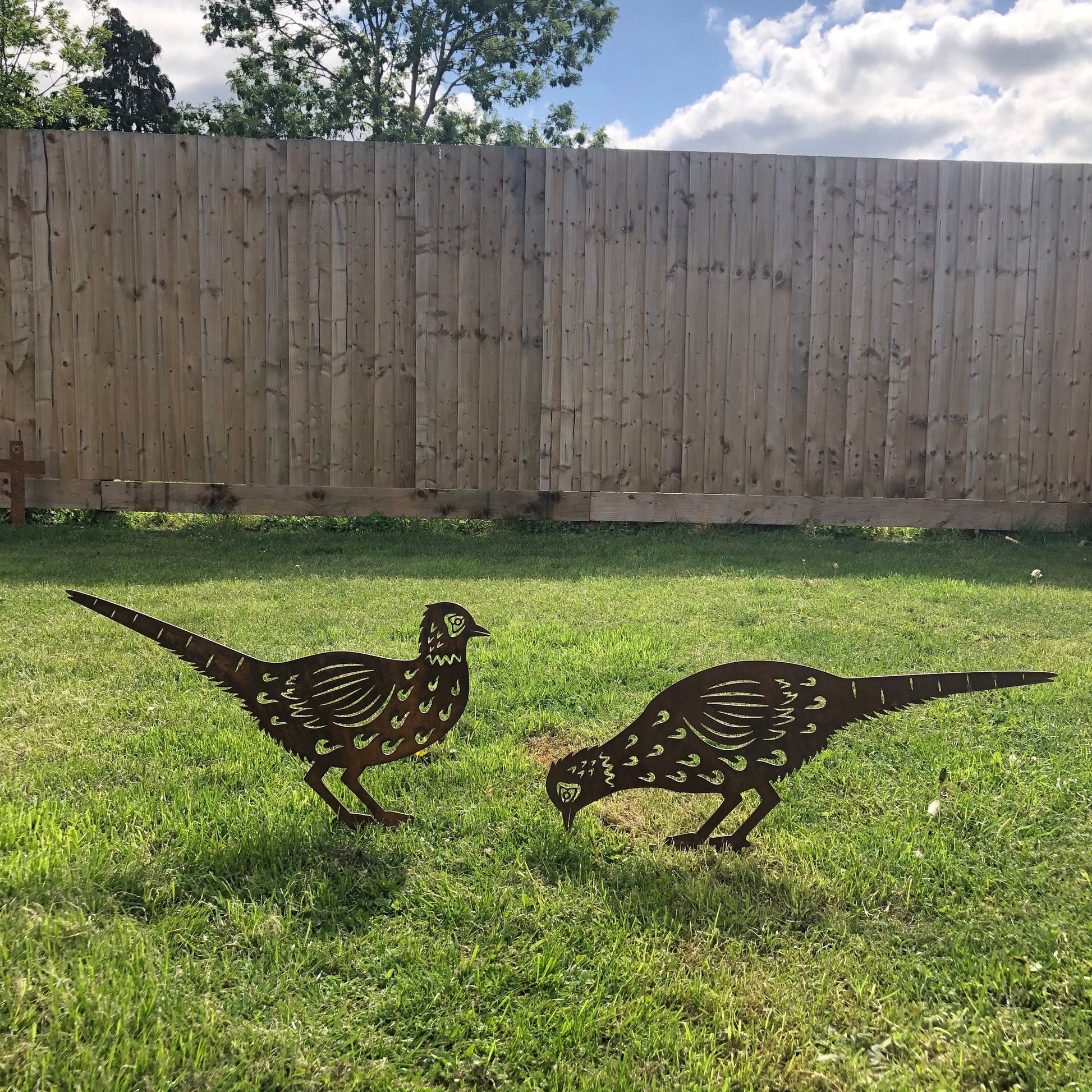 Pair of Rusty Metal Pheasants Garden Sculptures