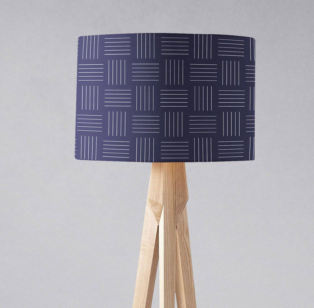 Navy Blue Geometric Lampshade with White Lines
