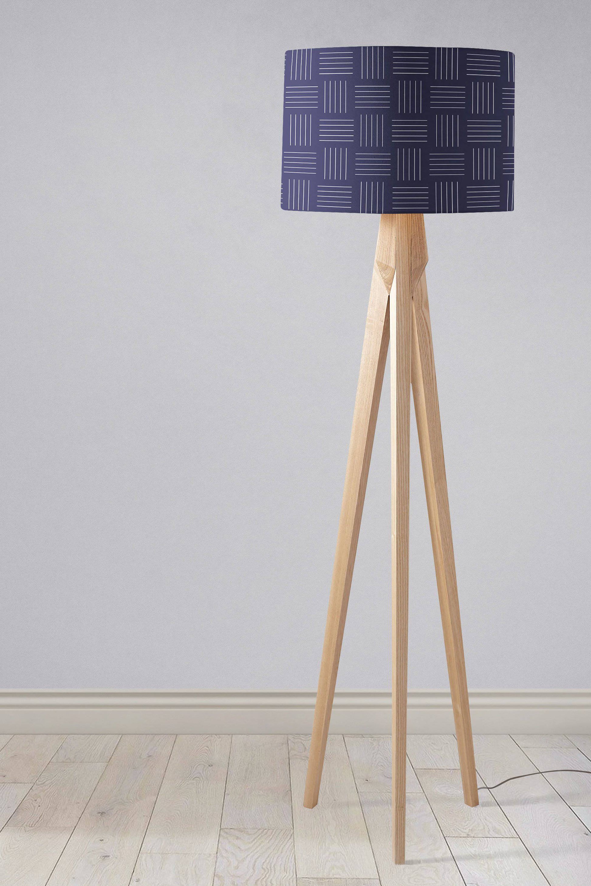 Navy Blue Geometric Lampshade with White Lines