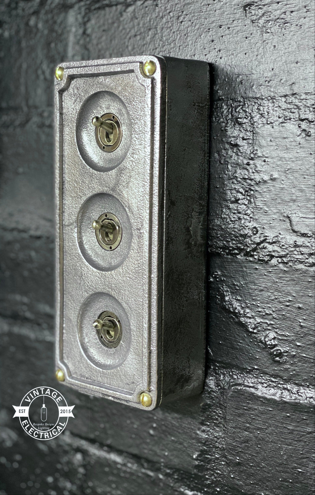3 Gang 2 Way Cast Metal Surface Mount Light Switch Industrial Vintage
