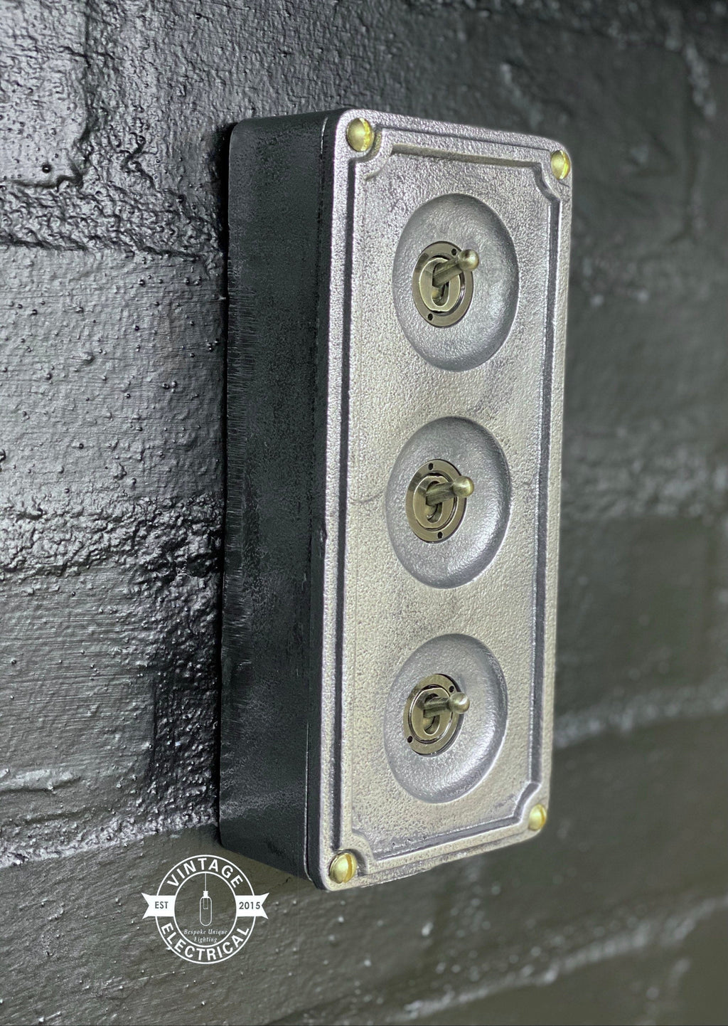 3 Gang 2 Way Cast Metal Surface Mount Light Switch Industrial Vintage