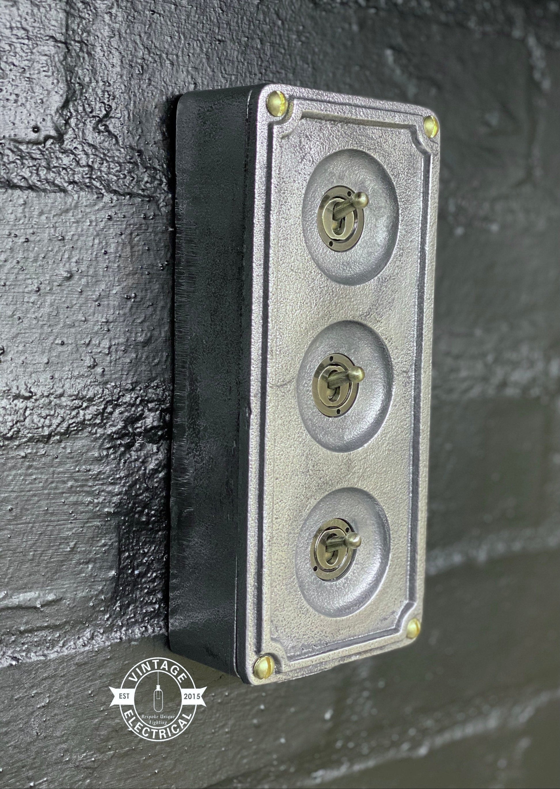 3 Gang 2 Way Cast Metal Surface Mount Light Switch Industrial Vintage