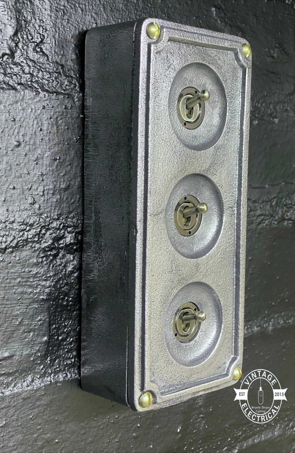 3 Gang 2 Way Cast Metal Surface Mount Light Switch Industrial Vintage