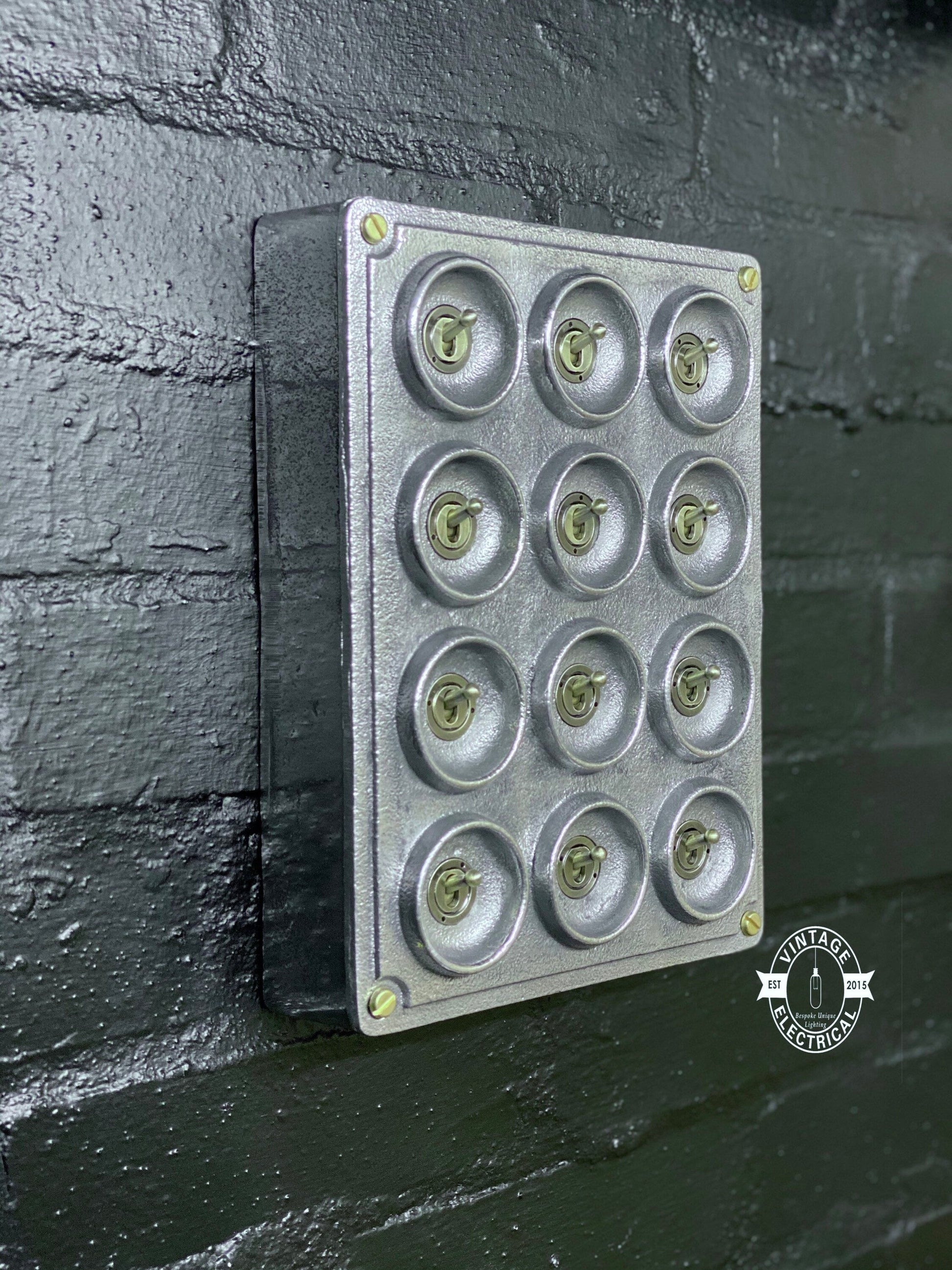 12 Gang 2 Way Vintage Industrial Cast Metal Surface Light Switch