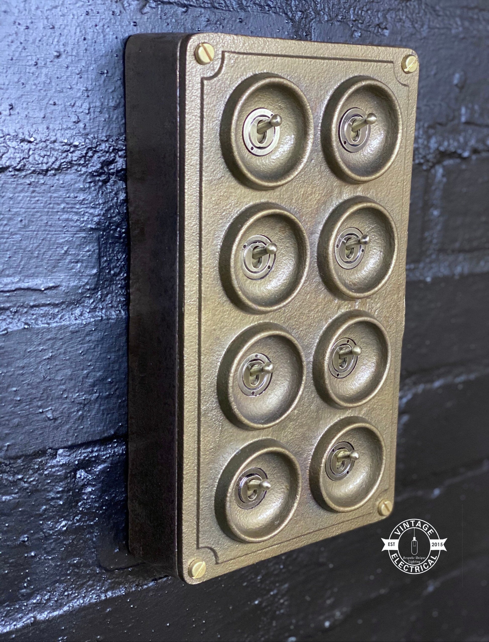 8 Gang 2 Way Bronze Cast Metal Light Switch Vintage Industrial Style