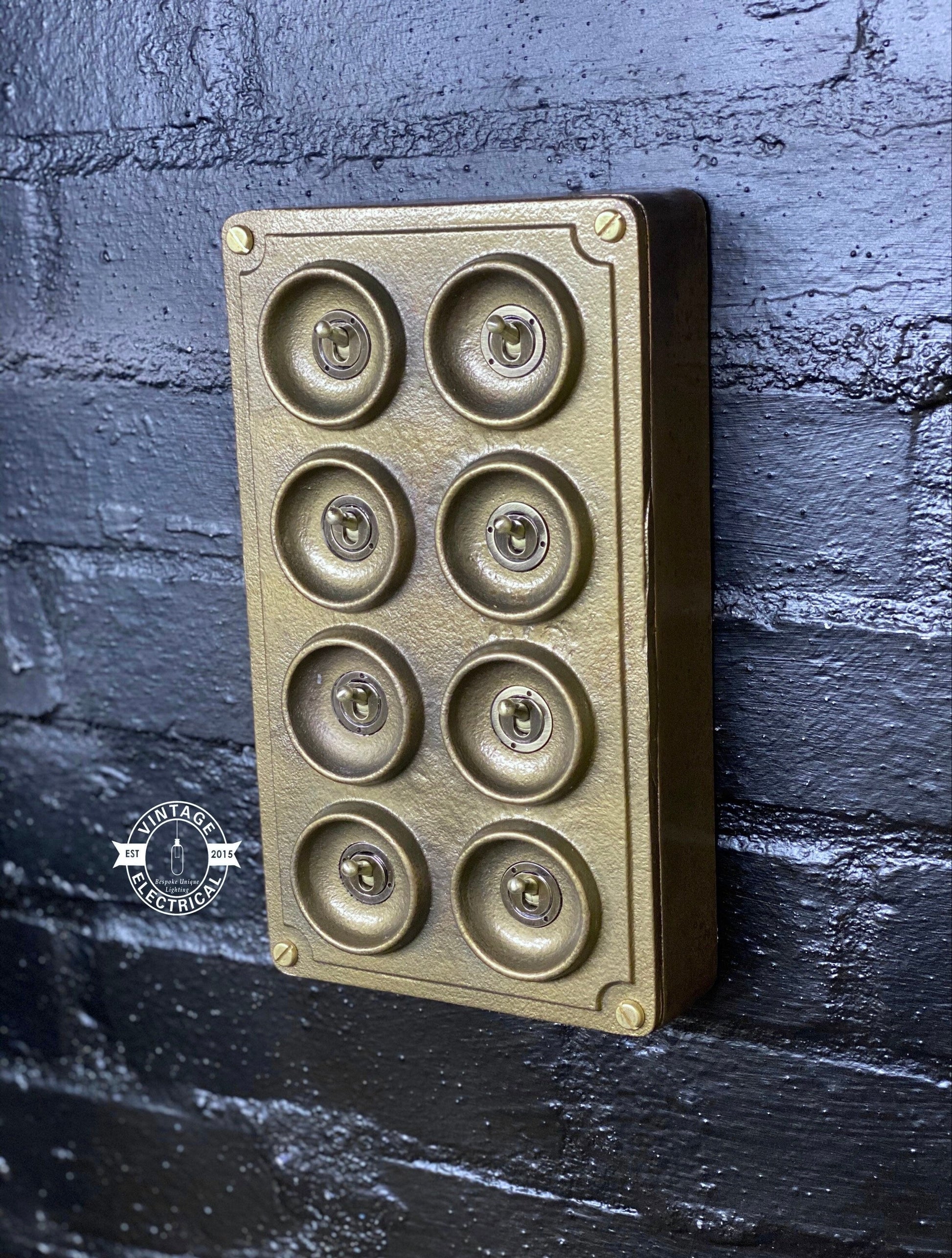 8 Gang 2 Way Bronze Cast Metal Light Switch Vintage Industrial Style
