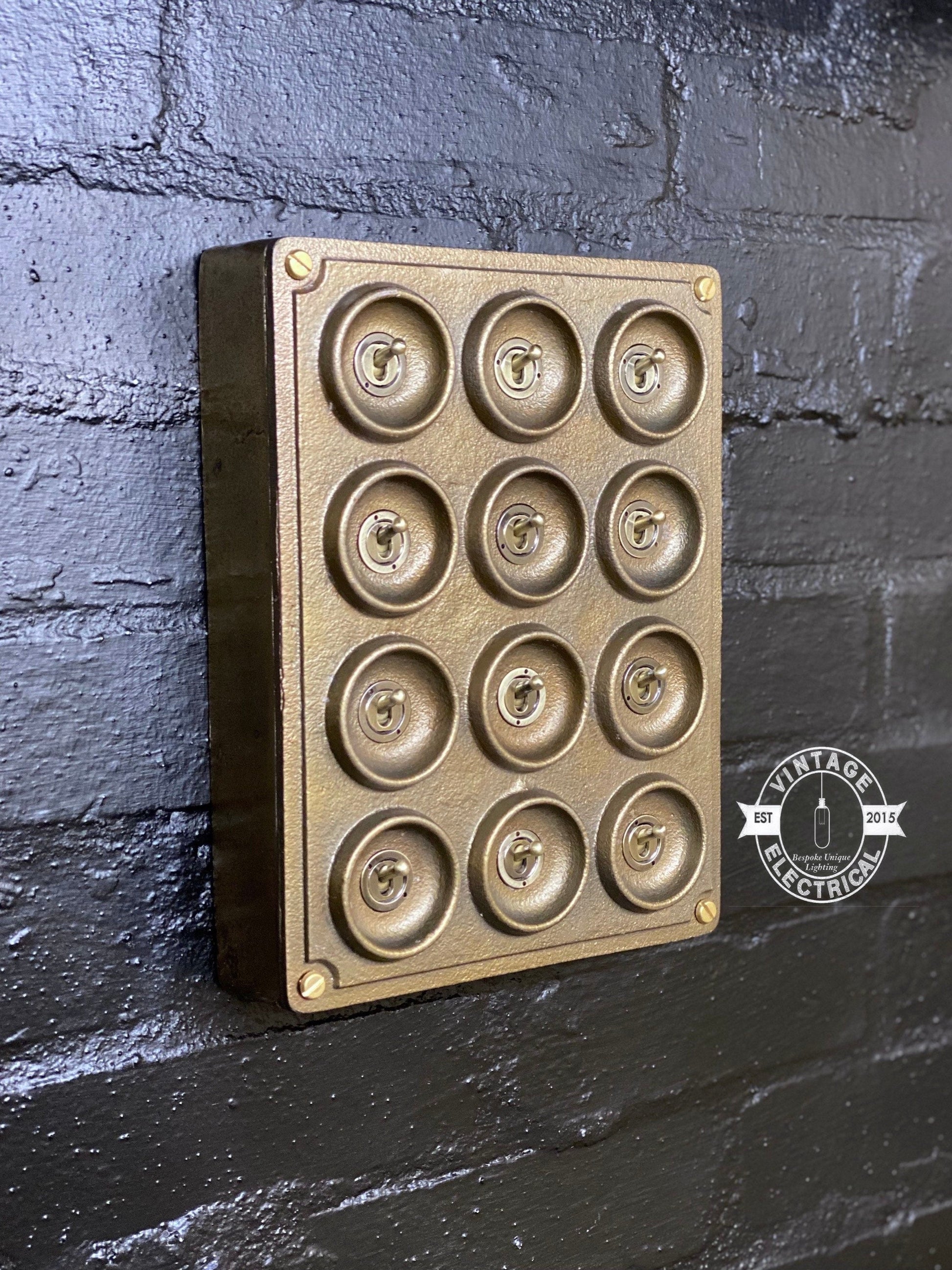 12 Gang 2 Way Bronze Cast Metal Surface Mount Light Switch Vintage Industrial Style