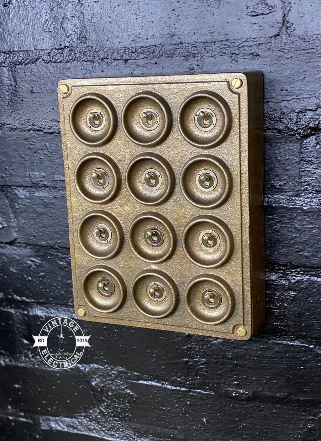 12 Gang 2 Way Bronze Cast Metal Surface Mount Light Switch Vintage Industrial Style