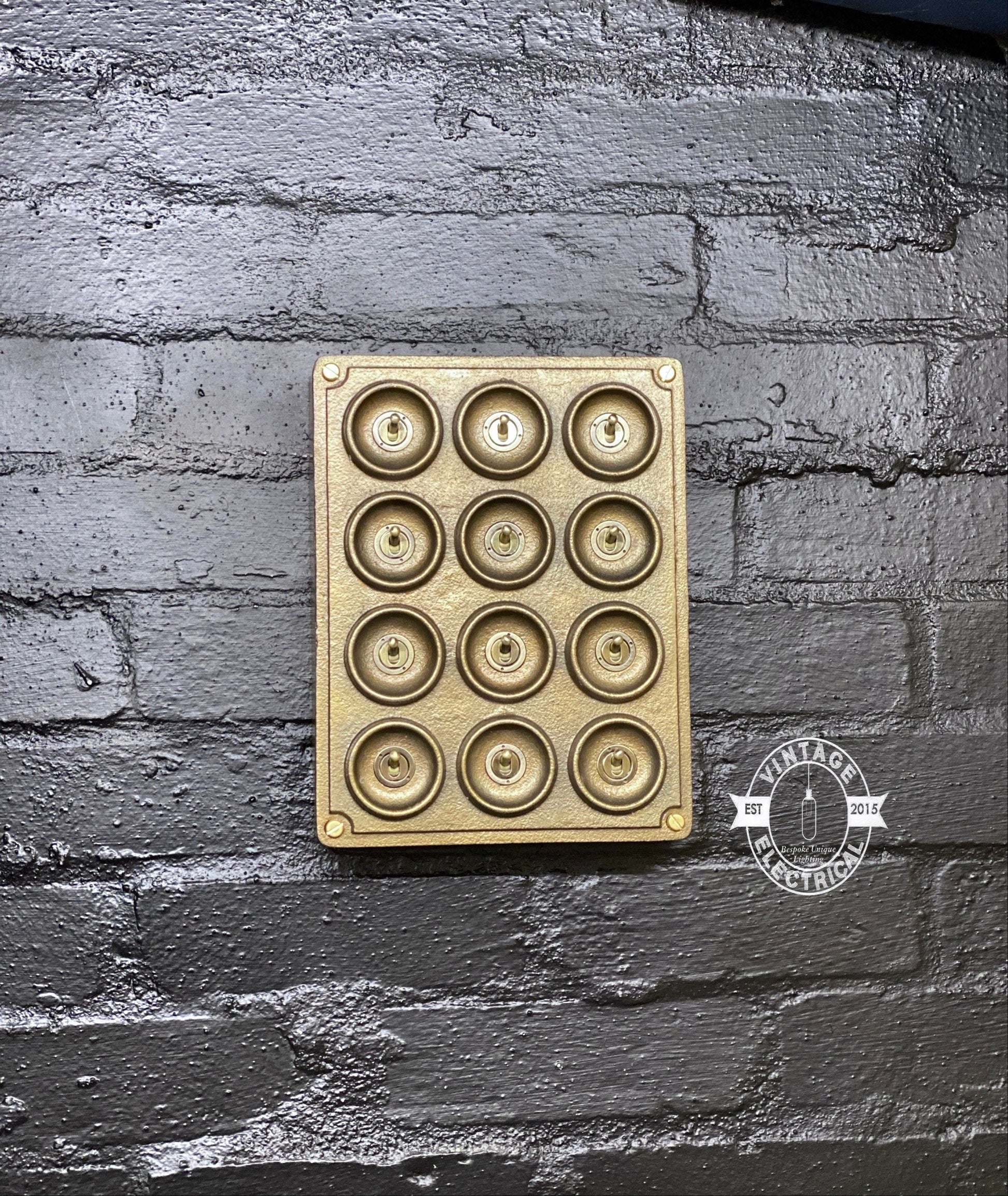 12 Gang 2 Way Bronze Cast Metal Surface Mount Light Switch Vintage Industrial Style