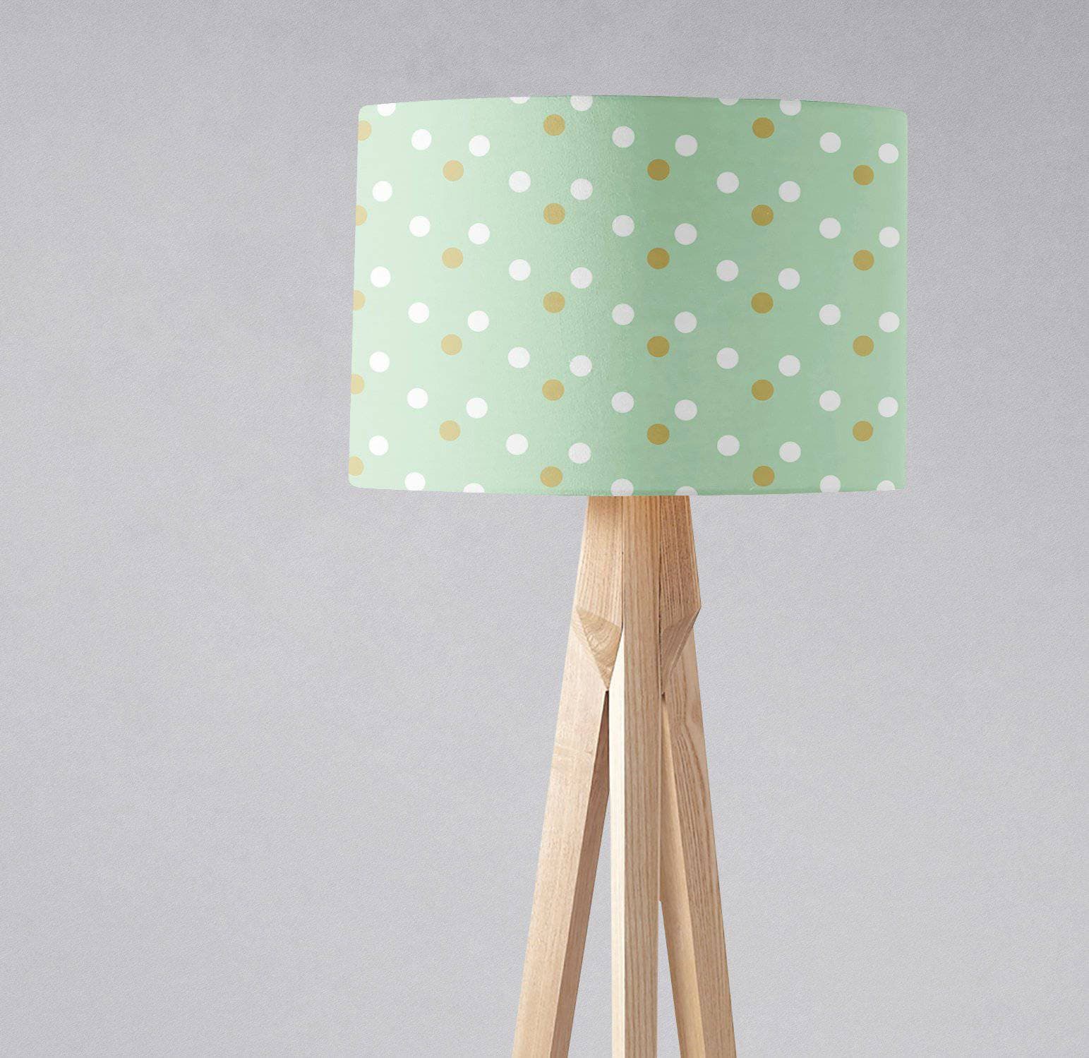 Mint Green Lampshade with Gold and White Spots